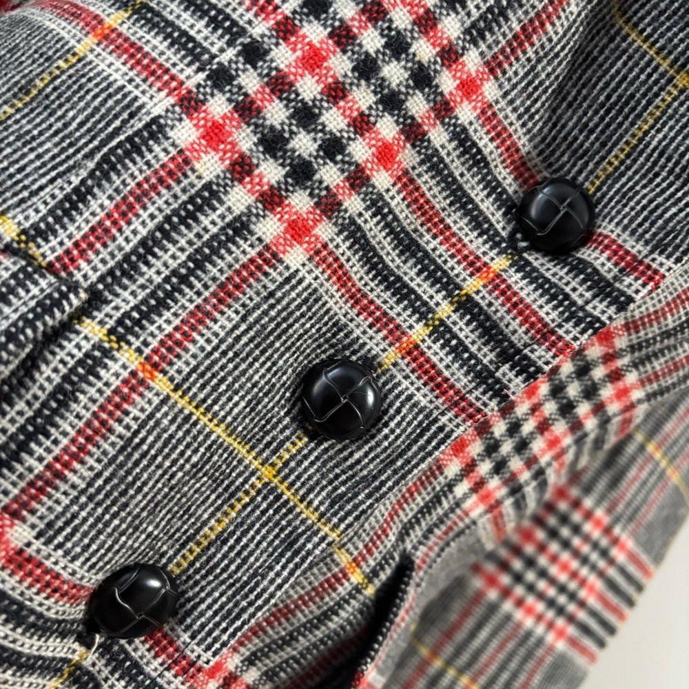 70s Vintage Wool Blazer Suit Jacket Size XS Handmade Checkered Plaid Red Black - Picture 8 of 11